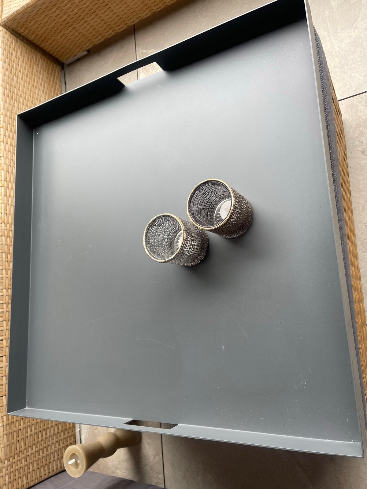 Dienblad voor hocker 70x70 cm - Van den Garden Tuinmeubelsho, Ophalen, Gebruikt, Met opstaande rand, Vierkant
