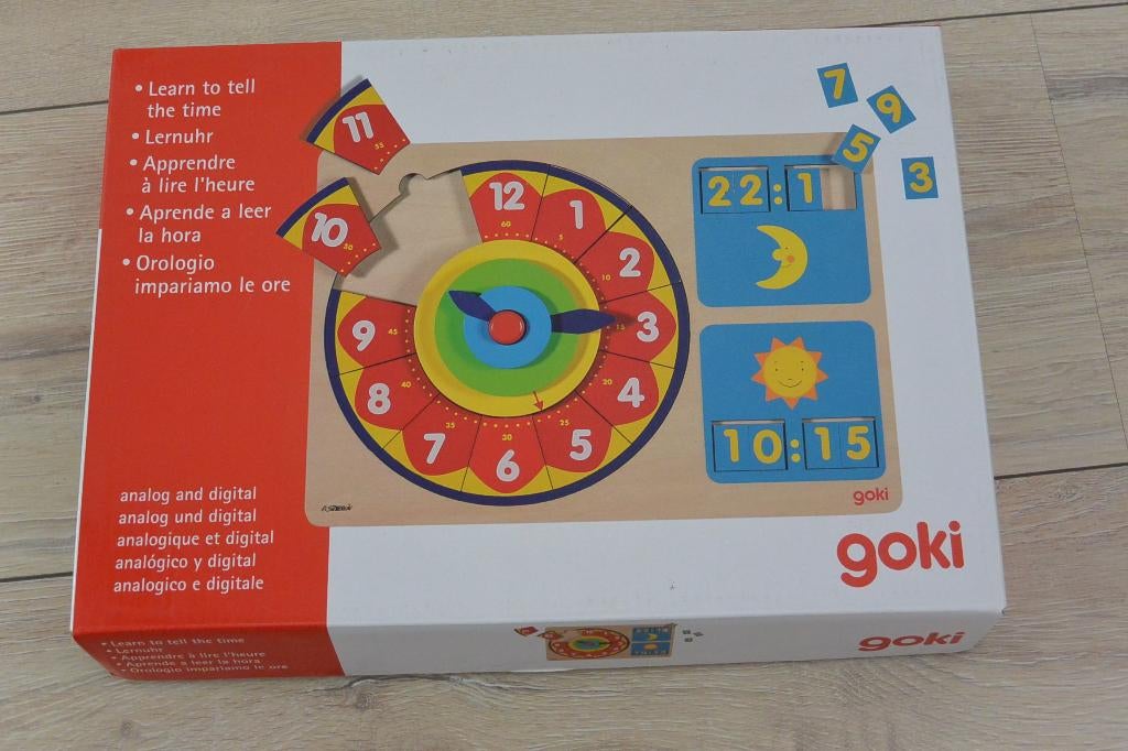 Leer klok kijken - Houten Klok - Goki, Kinderen en Baby's, Speelgoed | Houten speelgoed, Ophalen of Verzenden, Zo goed als nieuw