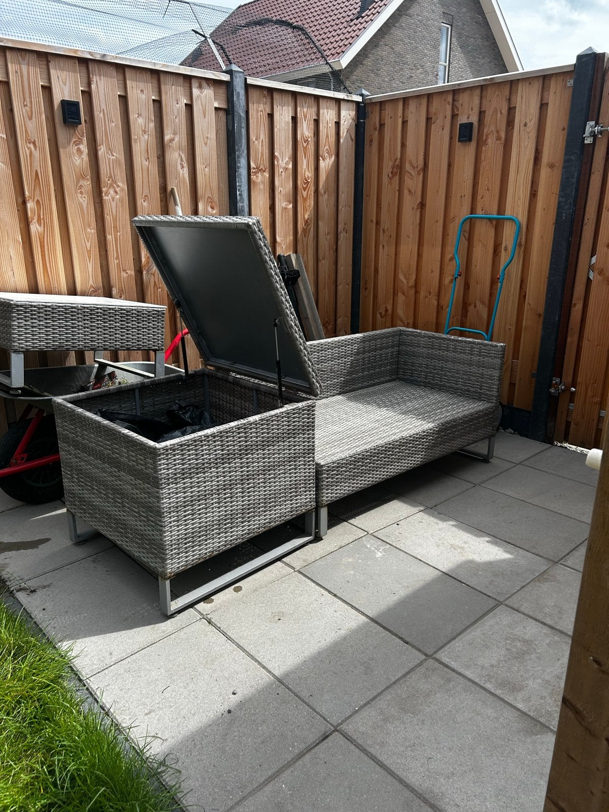 Tuinbank met bijzettafels in prima staat, Tuin en Terras, Tuinbanken, Ophalen, Gebruikt, Wicker