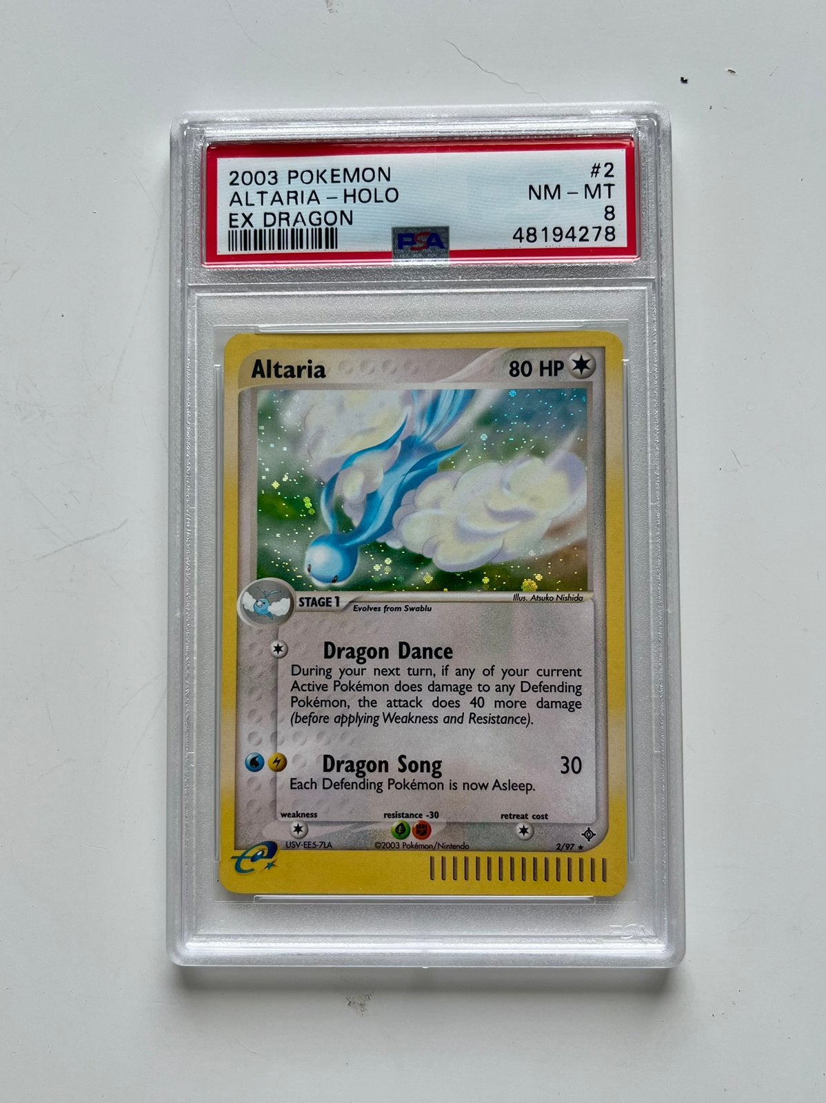 Pokémon Altaria Holo – EX Dragon 2/97 – PSA 8 NM-MT, Ophalen of Verzenden, Zo goed als nieuw