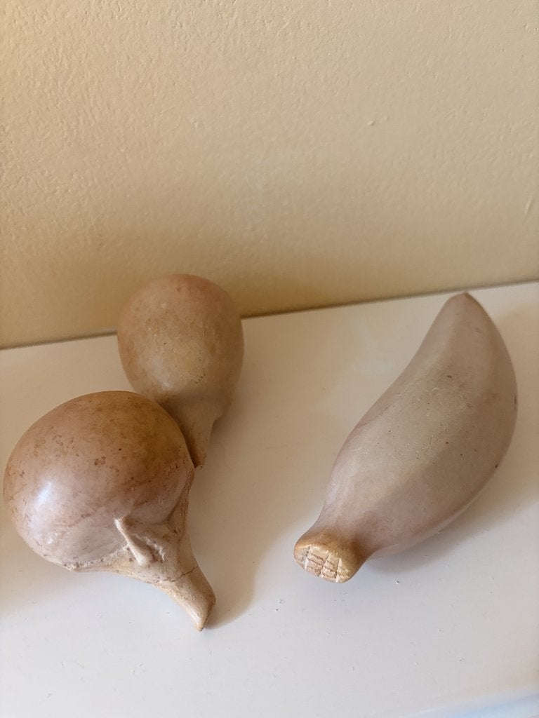 Vintage albasten fruitset, Antiek en Kunst, Kunst | Beelden en Houtsnijwerken, Overige onderwerpen, Geglazuurd, Minder dan 20 cm