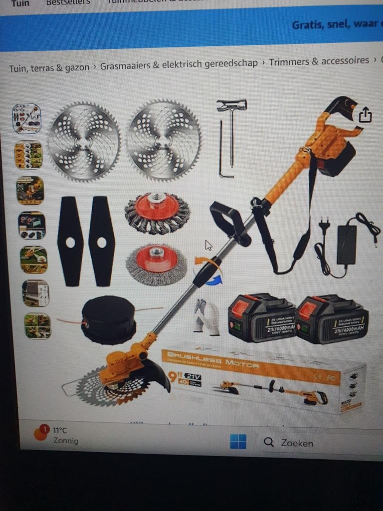 Accu Grastrimmer met borstel en 2 batterijen, Ophalen of Verzenden