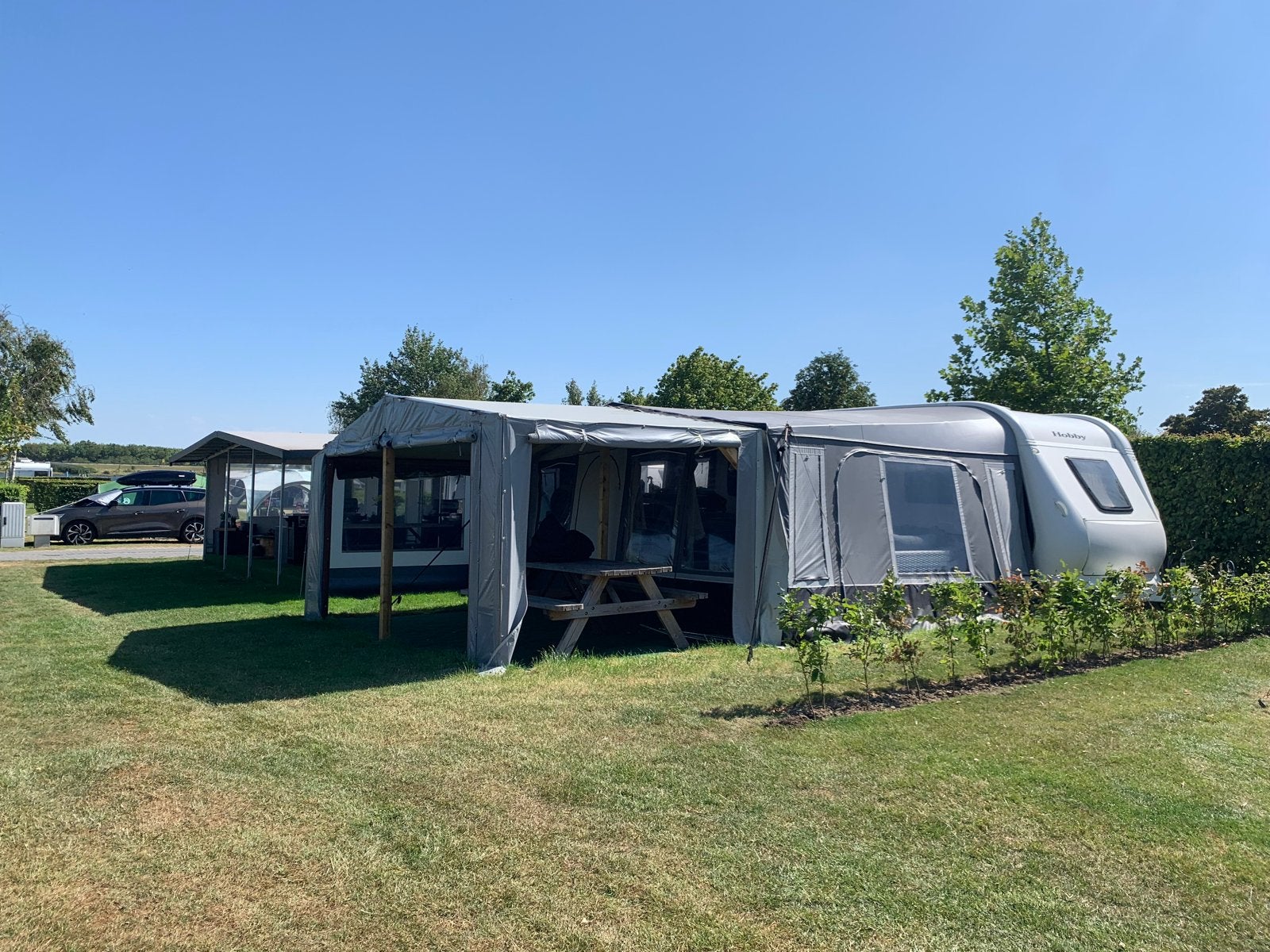 Hobby tourcaravan met voortent en houten uitbouw, Caravans en Kamperen, Uitbouw voortent, Rondzit, Hobby, Particulier