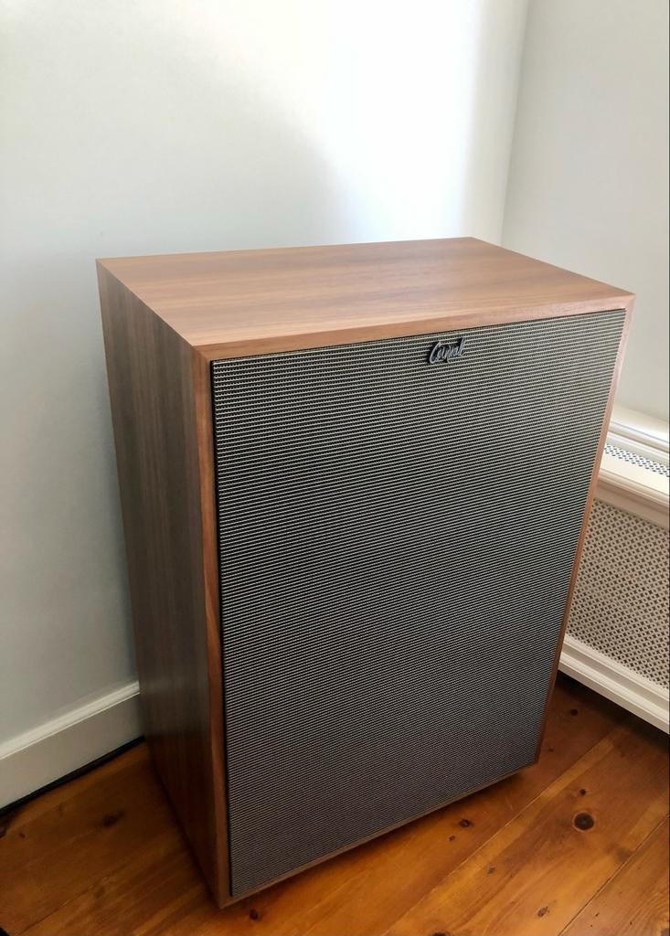 Klipsch Cornwall IV Heritage American Walnut Horn Speakers, Ophalen, Zo goed als nieuw, Front, Rear of Stereo speakers, Overige merken