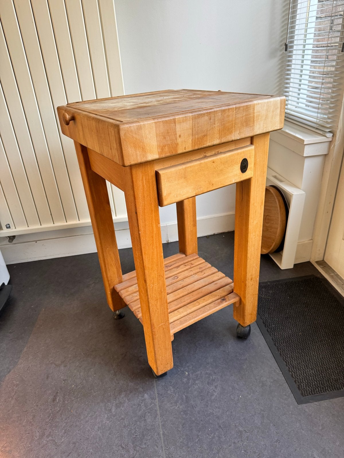 Massief houten trolly/slagershakblok, verrijdbaar, Ophalen, Gebruikt, Hout, Keukentrolley