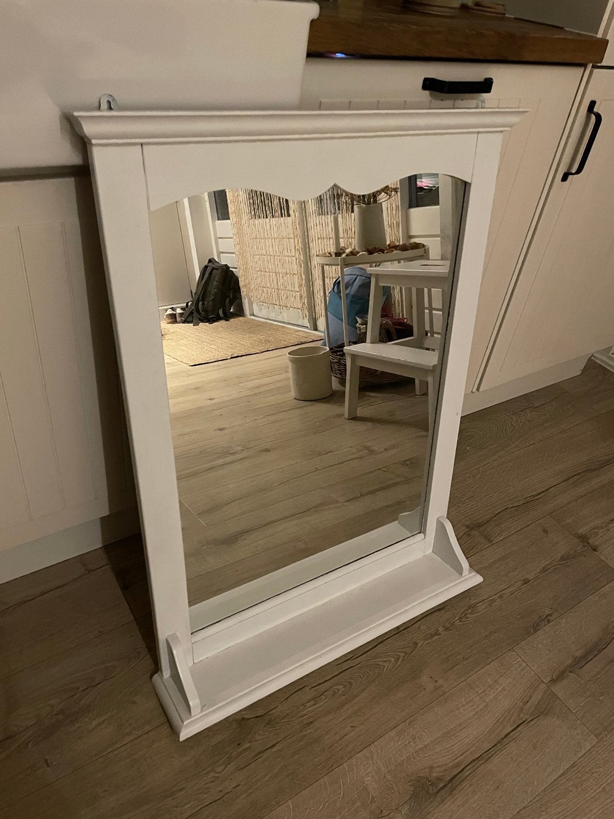 Mooie IKEA witte spiegel met handig plankje, Ophalen, Gebruikt, 100 tot 150 cm, Rechthoekig