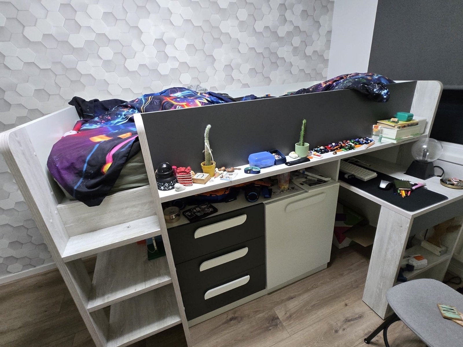 Halfhoogslaper met bureau en opbergruimte, Ophalen, Gebruikt, Eenpersoons, Minder dan 160 cm