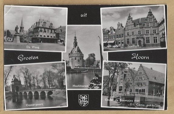 Oude ansichtkaart Hoorn - Meerdere gezichten, Ophalen of Verzenden, 1940 tot 1960, Gelopen, Noord-Holland