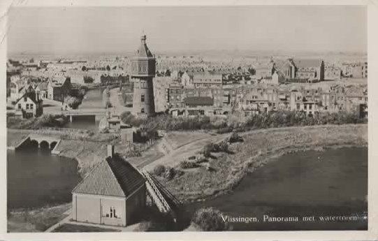 Vlissingen Panorama met Watertoren, Verzenden, 1940 tot 1960, Gelopen, Zeeland