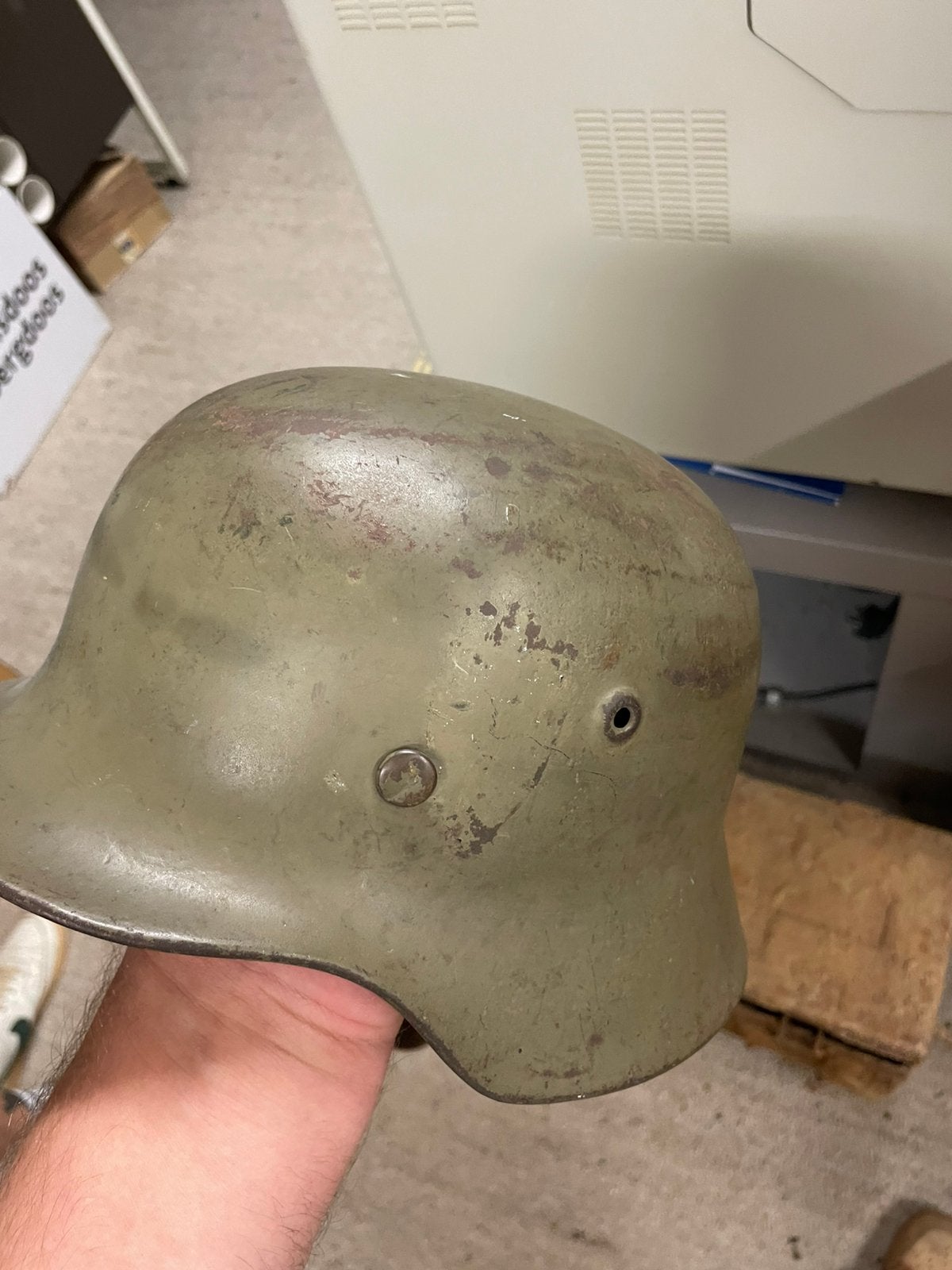 Mooie zweeds doorgebruikte Duitse helm, Ophalen of Verzenden, Duitsland, Helm of Baret