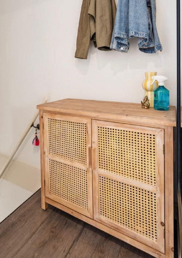 Leuke webbing kast naturel – 72 x 80,5 x 39 cm, Huis en Inrichting, Kasten | Dressoirs, Ophalen, Met deur(en), 50 tot 100 cm, Zo goed als nieuw