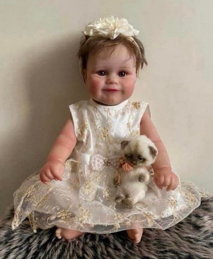 Vrolijk Reborn meisje 🌷🧸, Verzenden, Zo goed als nieuw, Pop, Levensecht of Reborn