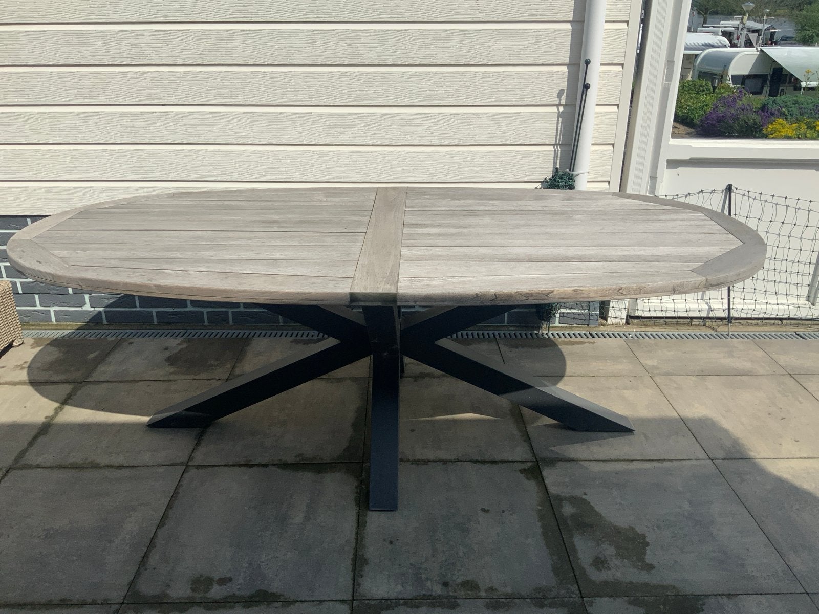 Bellagio Teakhouten Ovale Tuintafel - Gebruikt, Tuin en Terras, Tuintafels, Ophalen, Gebruikt, Ovaal, Teakhout