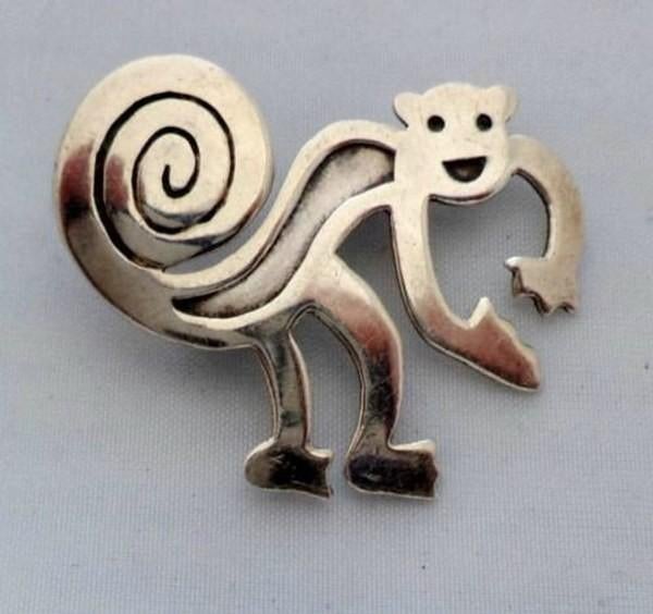 Vintage zilveren Nazca Aap broche - 925 Peru (7240-3347), Ophalen, Zo goed als nieuw, Zilver, Zilver