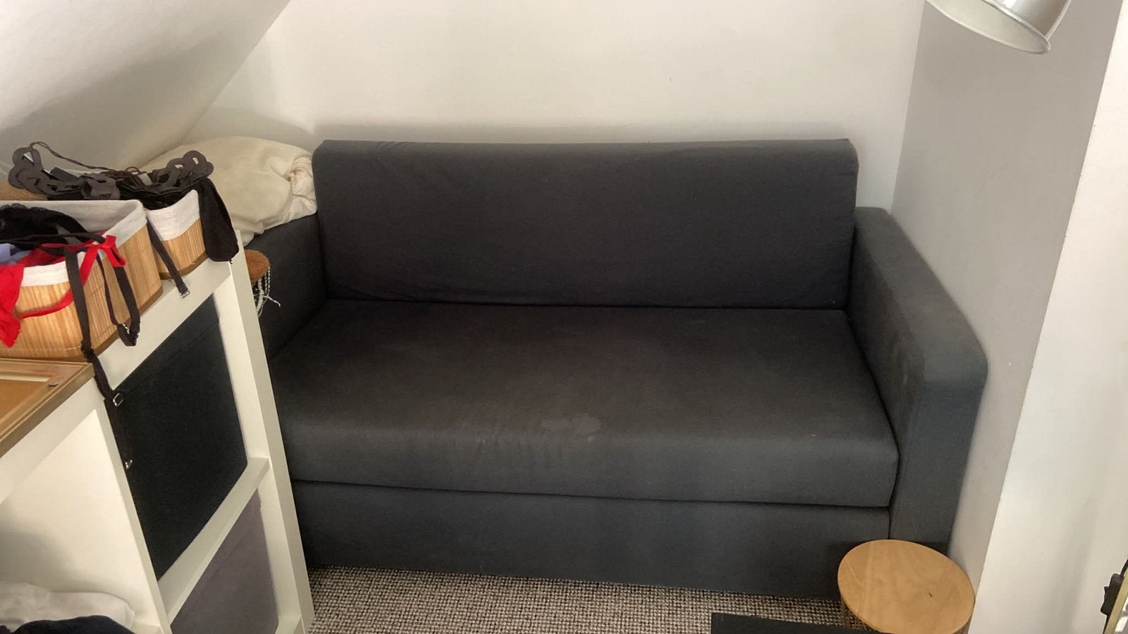 Donkergrijze slaapbank - Comfortabel en praktisch, Ophalen, Gebruikt, Tweepersoons, Overige maten