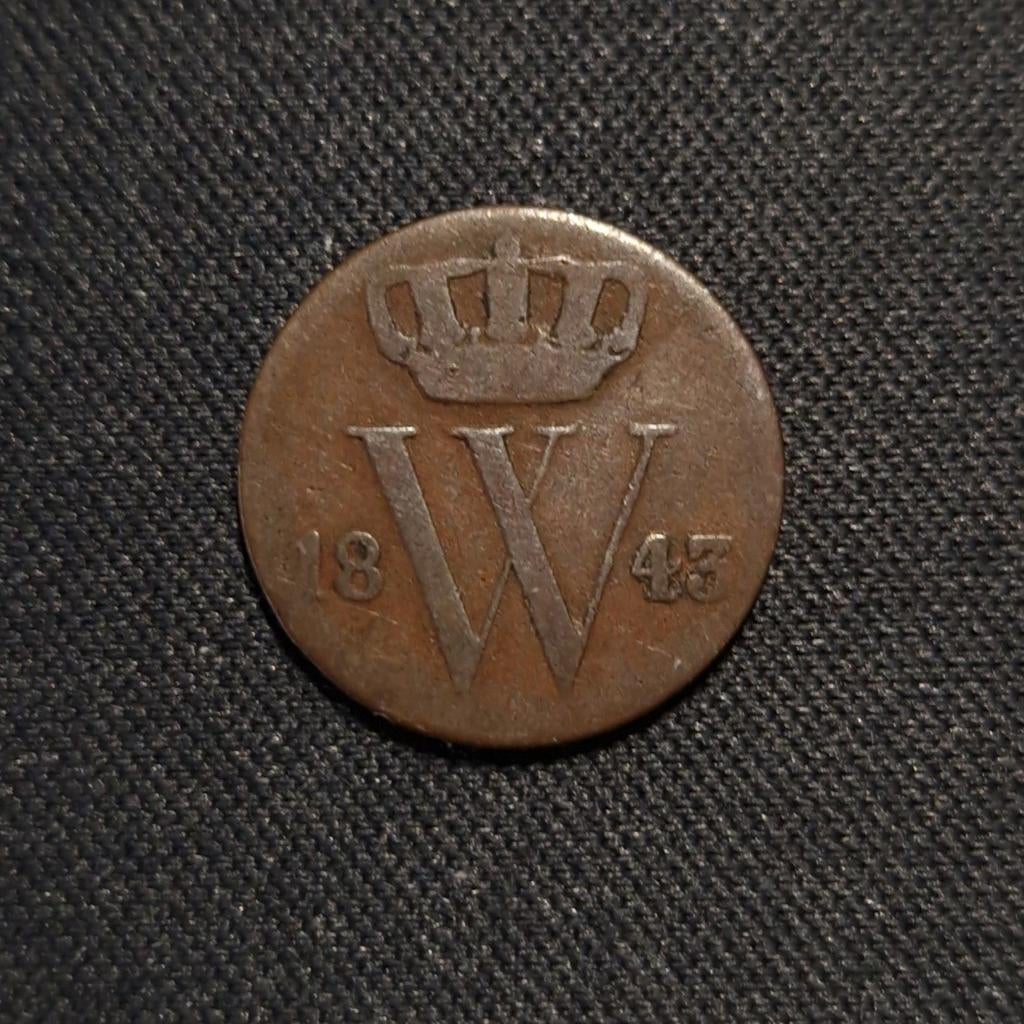 1/2 cent 1843, Verzenden, Koning Willem II, Losse munt