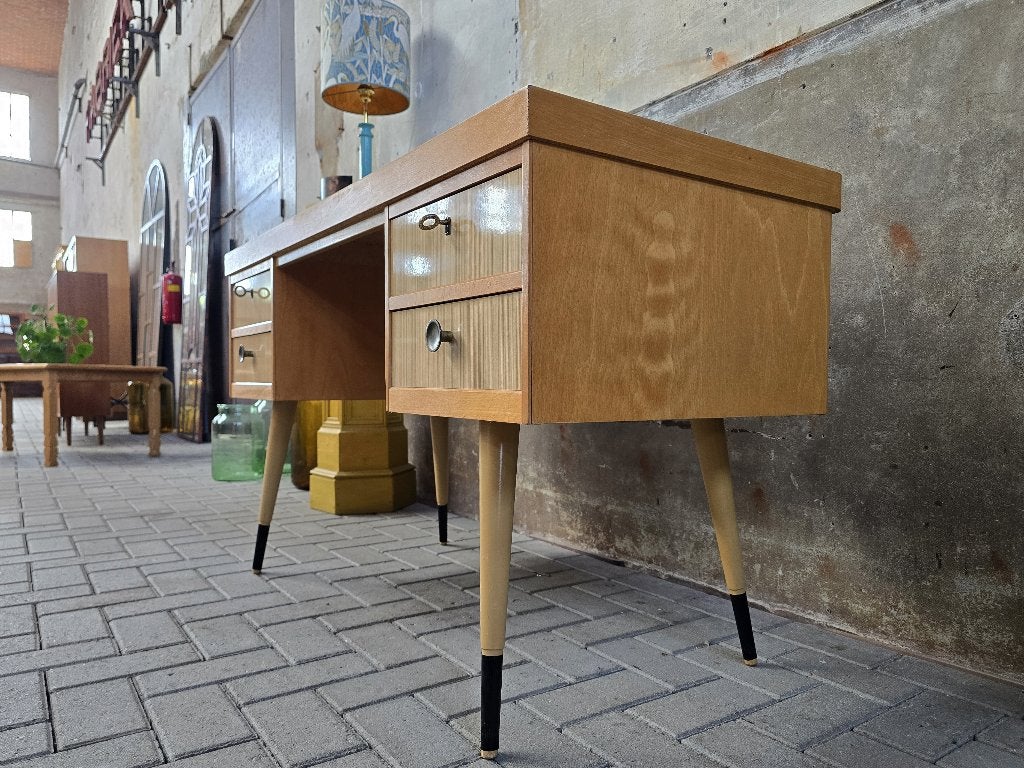 Jaren 60 Duits Buro met Laden | Vintage Bureau Mid Century, Gebruikt, Hout, Vintage, 57 cm