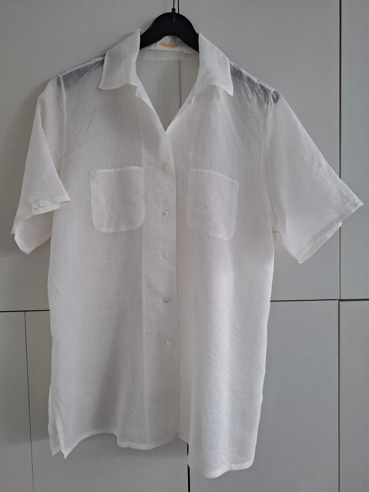 Van Laack blouse transparant beige katoen-zijde maat 42-46, Ophalen of Verzenden, Zo goed als nieuw, Maat 42/44 (L), Beige