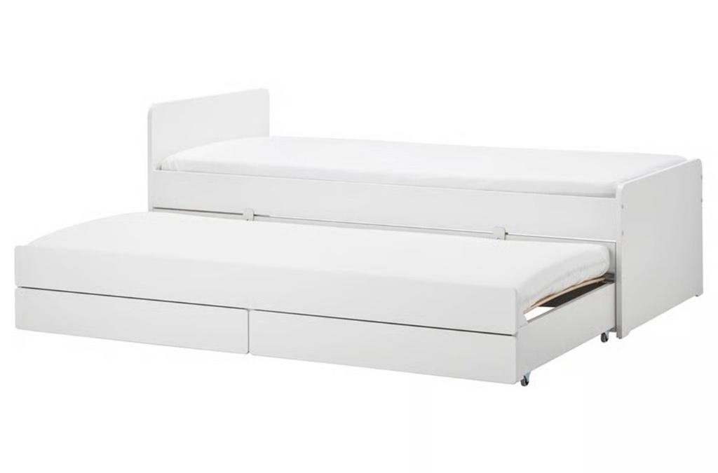 Nieuw uitschuifbaar IKEA bed SLÄKT , wit, zonder matras, Huis en Inrichting, Slaapkamer | Bedden, Ophalen, 90 cm, Wit, 200 cm