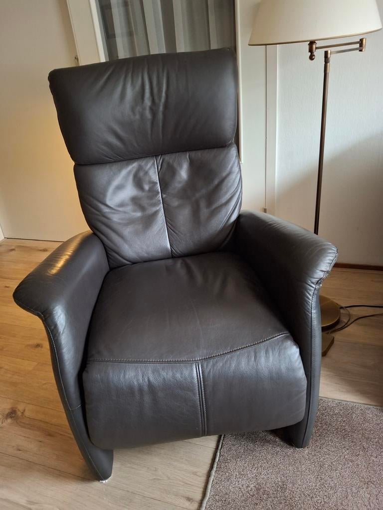 Leren relaxfauteuil,  relaxstoel donkerbruin fauteuil, Gebruikt, Ophalen of Verzenden, 75 tot 100 cm, Modern