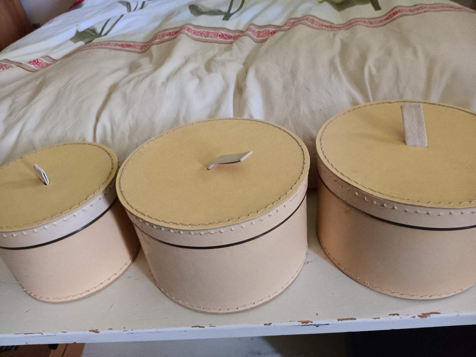 Set van 3 vintage hoedendozen - beige, Ophalen of Verzenden