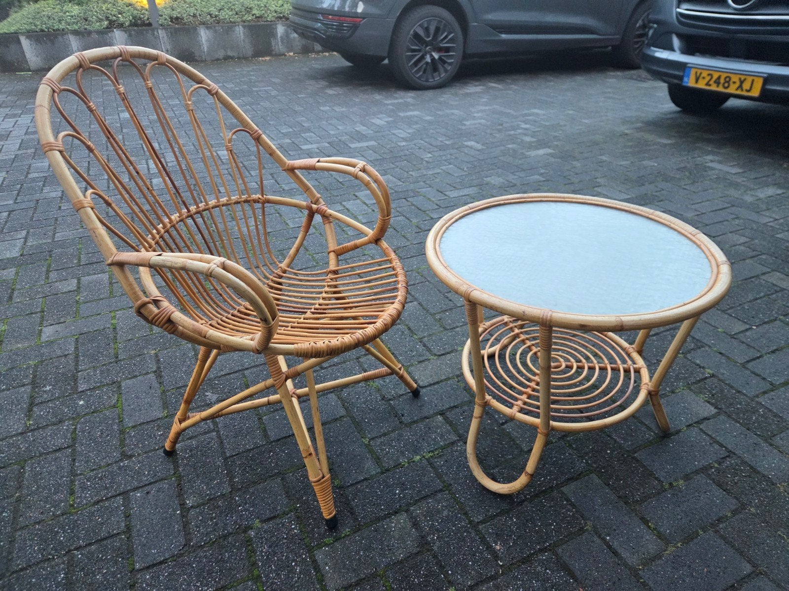 Vintage rotan stoel en salontafel set, Ophalen
