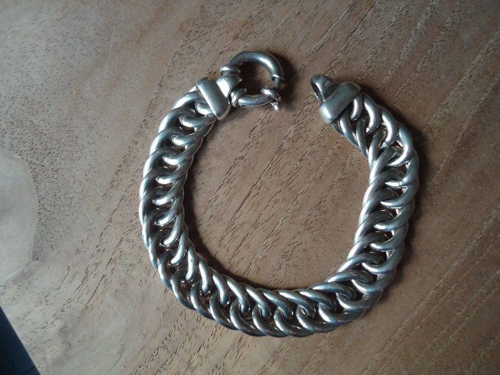 mooie echt zilveren platte brede schakelarmband 925 gemerkt, Ophalen of Verzenden, Gebruikt, Zilver, Zilver