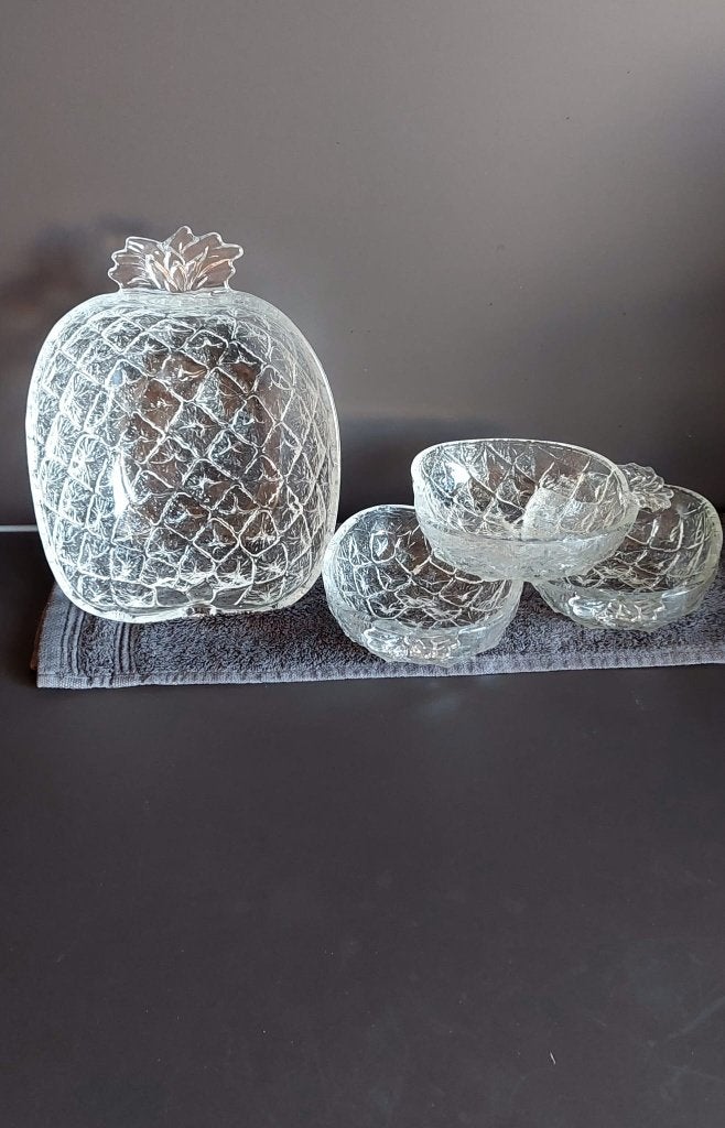 Vintage glazen ananas schaal + 3 dessert kom schaaltjes, Eu, Overige merken, Eu, Ophalen of Verzenden