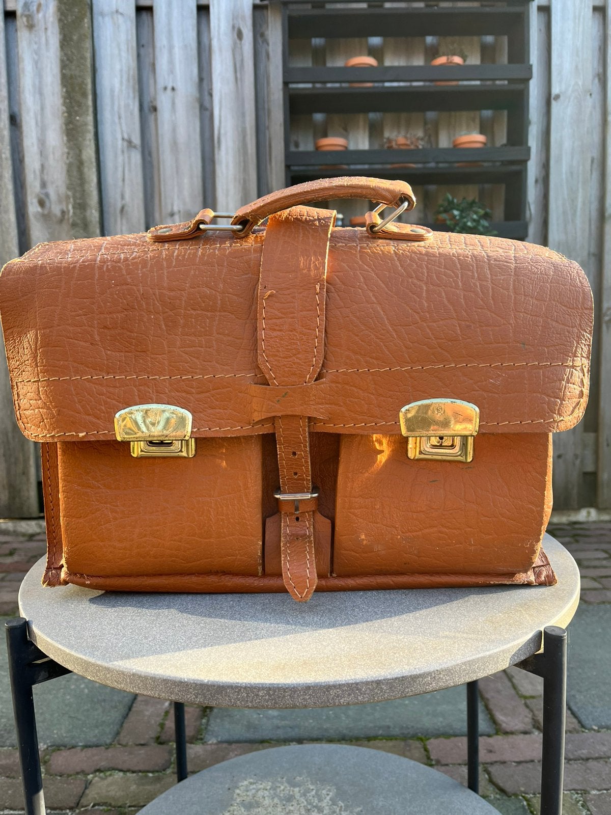 Mooie oude leren schooltas, Ophalen of Verzenden, Zo goed als nieuw, Bruin, Aktetas of Boekentas