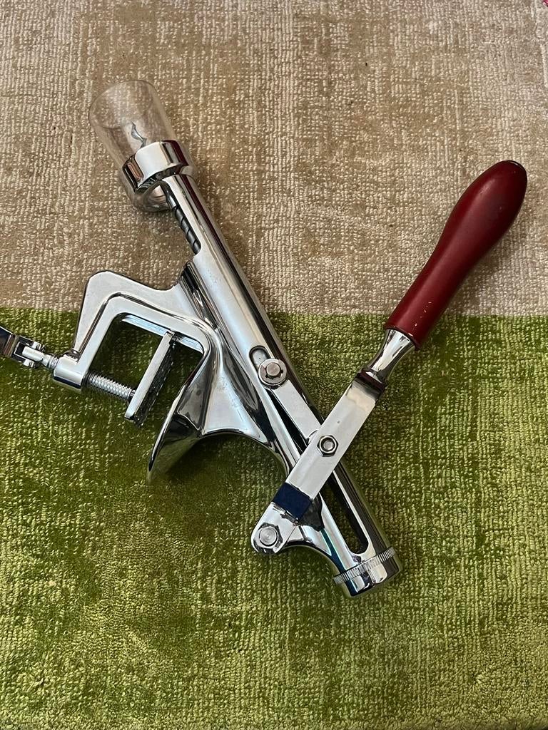 Vintage Tafelkurkentrekker - Chroom met Houten Handvat, Ophalen of Verzenden, Gebruikt