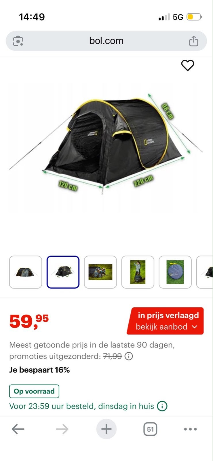 National Geographic Pop-up Tent - 2 Personen, Caravans en Kamperen, Ophalen of Verzenden, Zo goed als nieuw, Tot en met 2