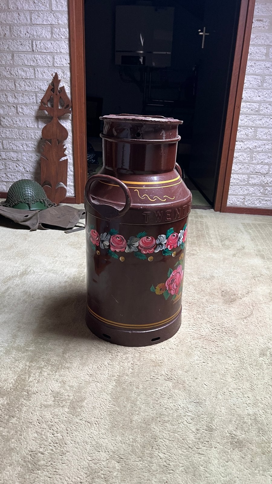 Antieke Carbid Melkbus met Bloemenprint - Decoratief, Ophalen