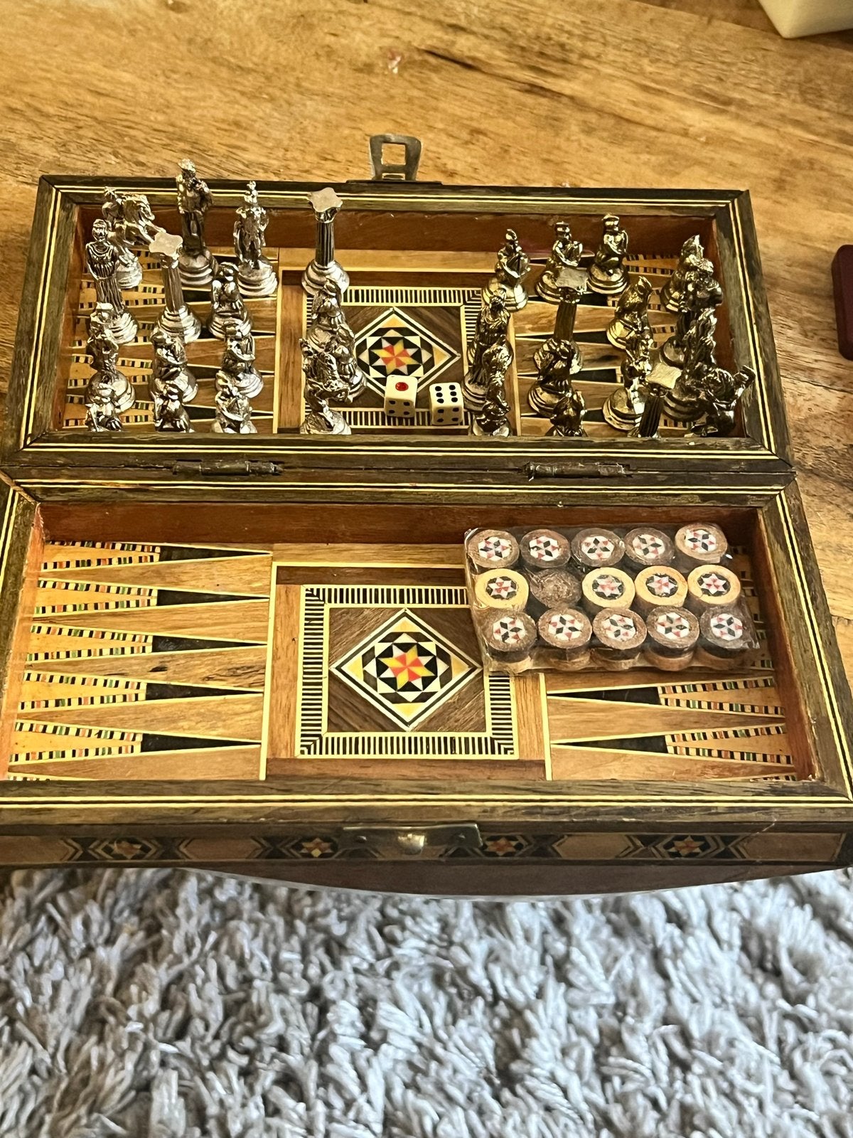 Uniek Handgemaakt Schaak- en Backgammonspel, Een of twee spelers, Ophalen of Verzenden, Gebruikt, Reisspel