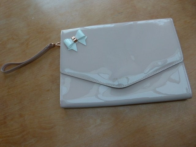 Clutch handtas TED BAKER roze met wit strikje 25 x 18 cm, Ophalen of Verzenden, Zo goed als nieuw, Roze, Avondtasje