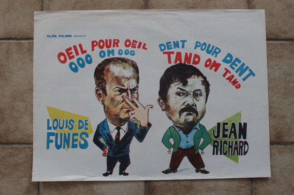 filmaffiche Louis De Funes Oeil pour oeil filmposter, Rechthoekig Liggend, Ophalen of Verzenden, Zo goed als nieuw, A1 t/m A3
