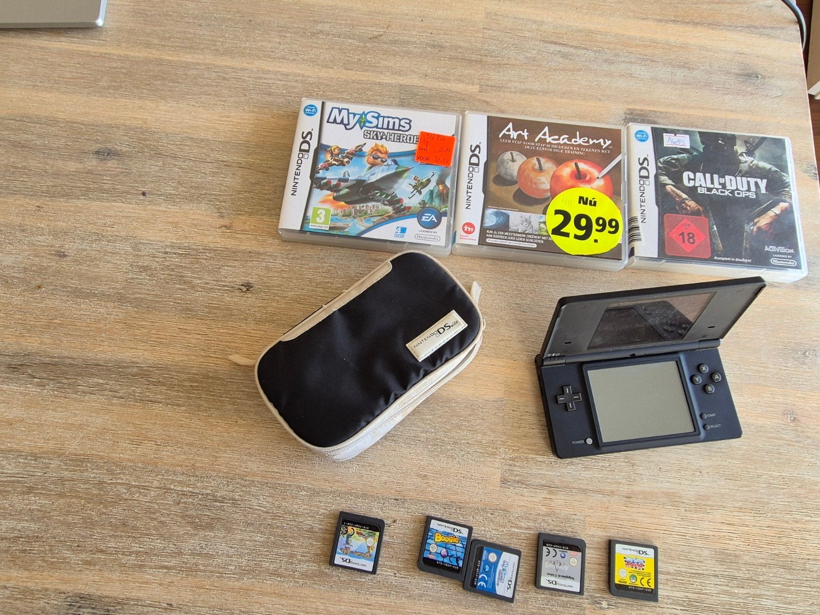 Complete Nintendo DSi Set (Zwart) met luxe etui en 7 spellen, Gebruikt, Zwart, 3DS, Ophalen