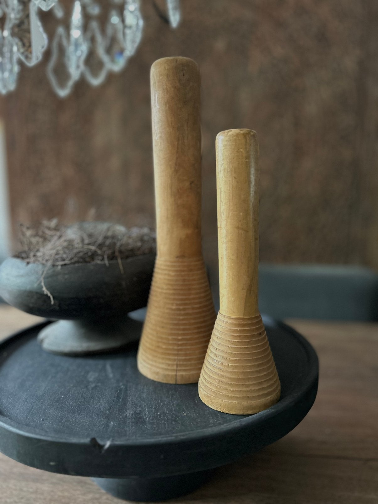 Set oude houten spoelen decoratie sober sleets landelijk, Ophalen of Verzenden