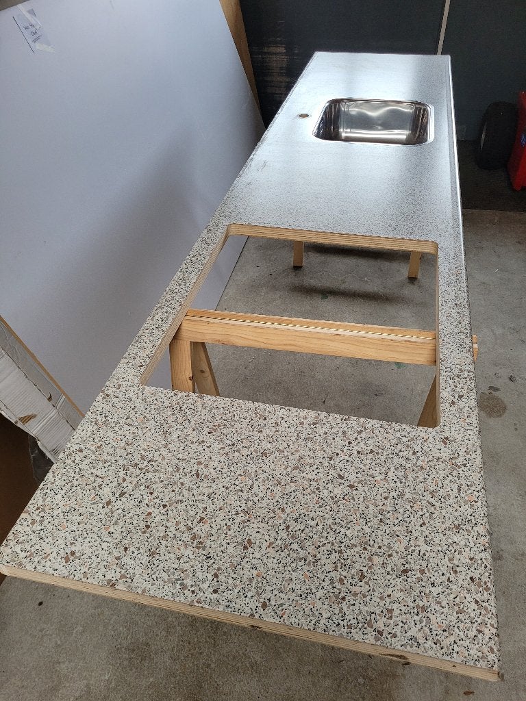 Werkblad kunststof, 250x60cm, kleur Carmin Mozaïek, Huis en Inrichting, Keuken | Keukenelementen, Ophalen, Zo goed als nieuw, 200 cm of meer