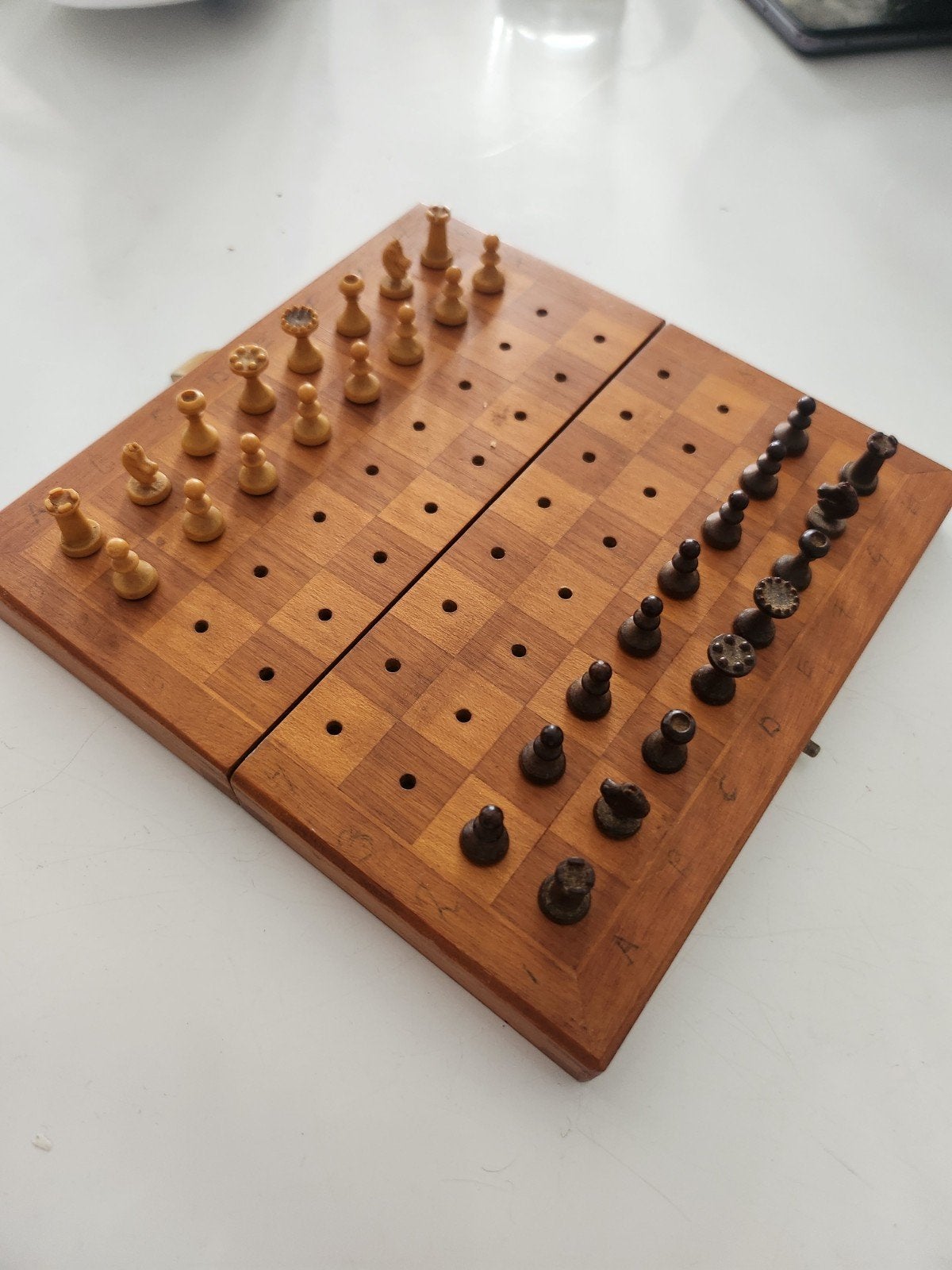Vintage Reis Schaaksetje - Houten Zakformaat Schaakspel, Hobby en Vrije tijd, Gezelschapsspellen | Bordspellen, Ophalen of Verzenden