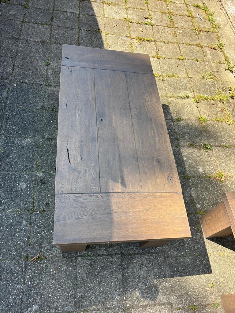 Robuuste eikenhouten salontafel - Gebruikt, Ophalen, 100 tot 150 cm, Eikenhout, 50 tot 100 cm
