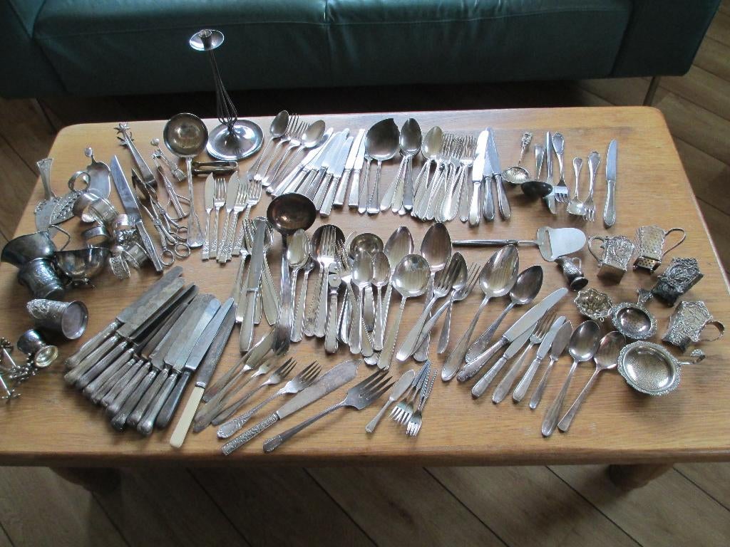grote lot verzilverd bestek, Ophalen of Verzenden, Gebruikt, Rvs of Chroom