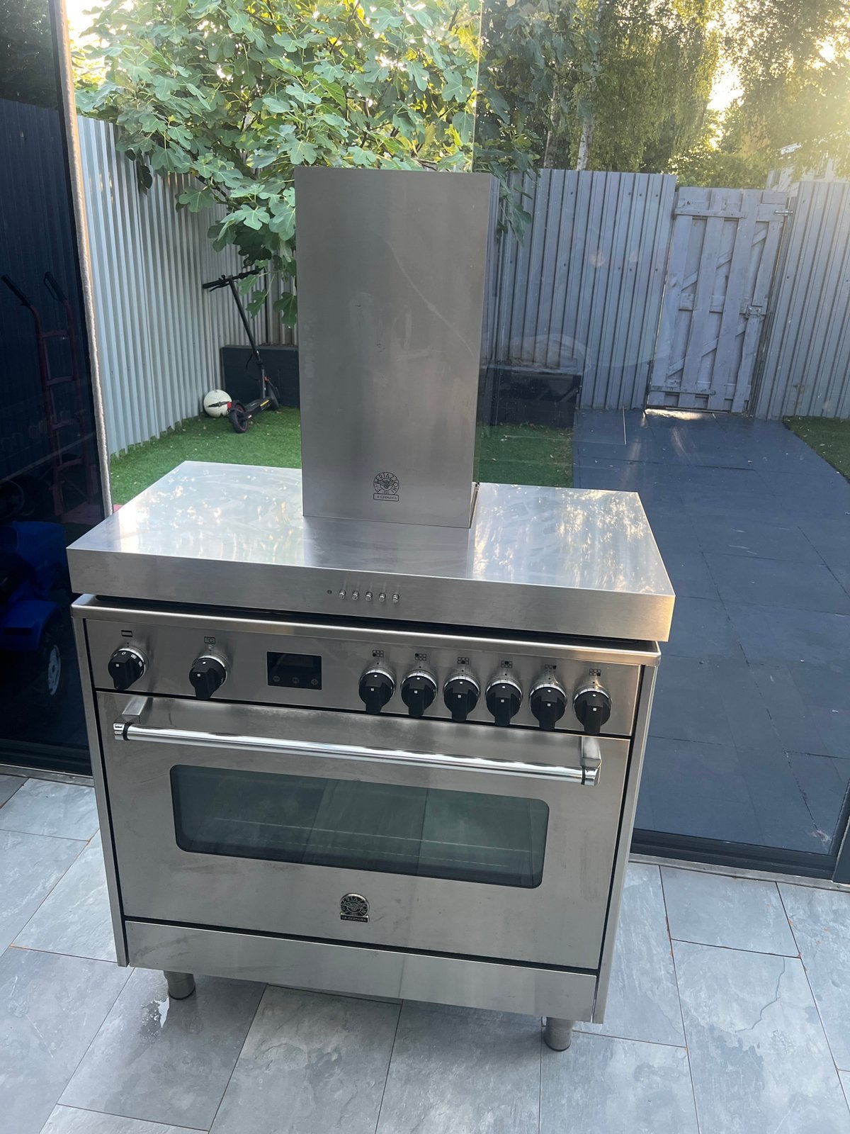Gasfornuis 90 cm met afzuigkap, 60 cm of meer, Ophalen of Verzenden, Zo goed als nieuw, Gas