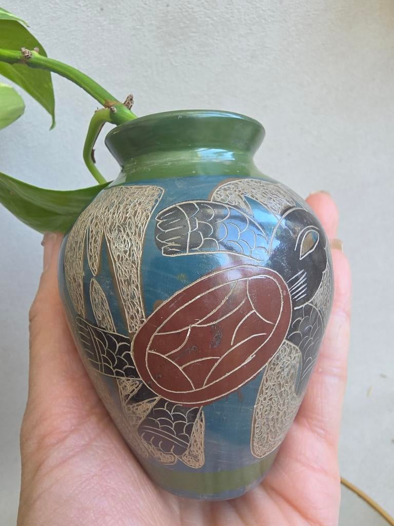 Vintage keramische vaas – sgraffito stijl, Antiek en Kunst, Verzenden