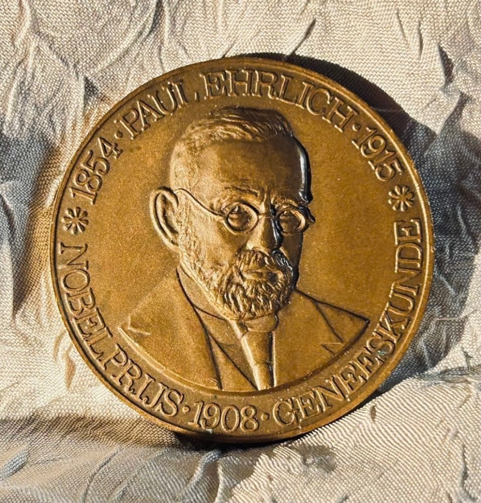 Bronzen hetdenkingspenning Paul Ehrlich 1984, Ophalen of Verzenden, Overige materialen