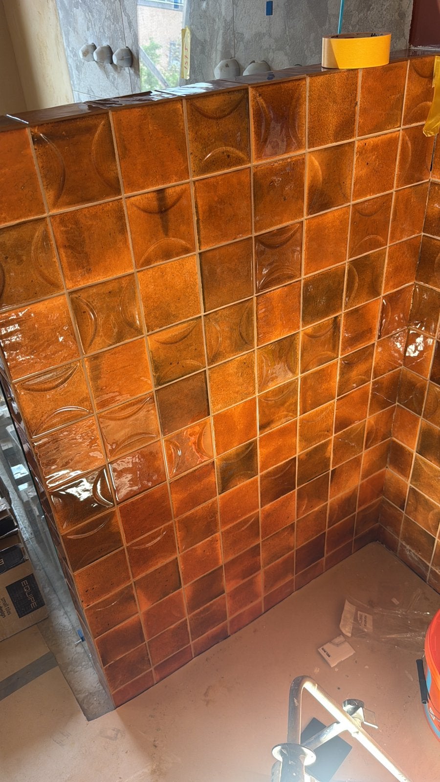 Tegels 10x10 cognac glazuur, Ophalen, Keramiek, Minder dan 20 cm, Zo goed als nieuw