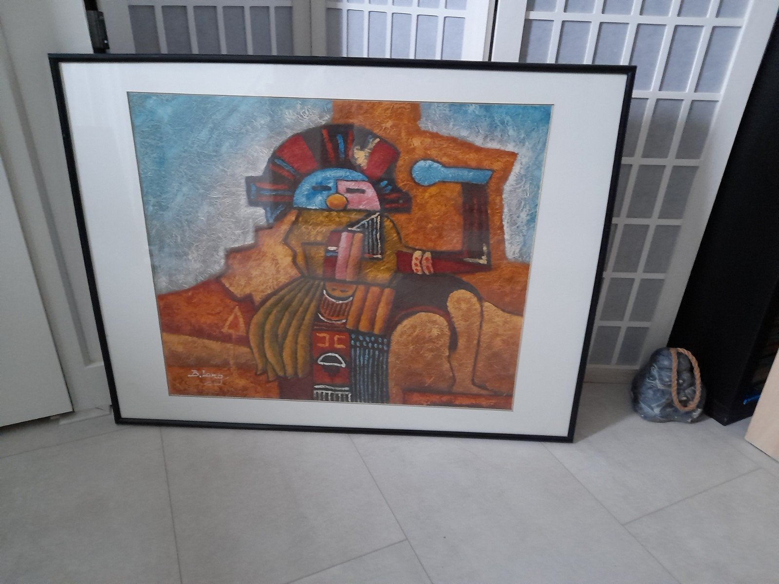 Kleurrijk Schilderij B. Long - Niet-Westerse Kunst, Meerkleurig, Ophalen, Schilderij, Ingelijst