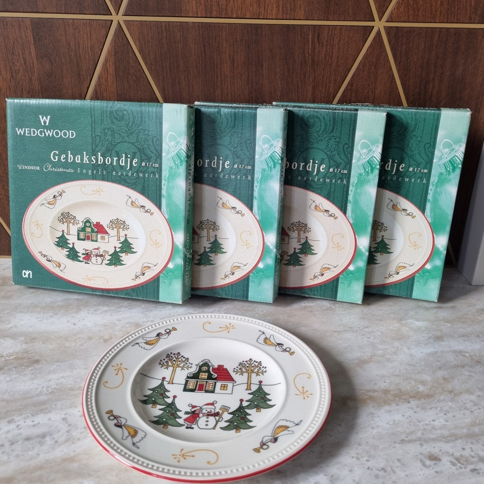 Wedgwood Windsor Christmas gebaksborden - 4 stuks nieuw, Huis en Inrichting, Nieuw, Ophalen of Verzenden, Bord(en), Wedgwood