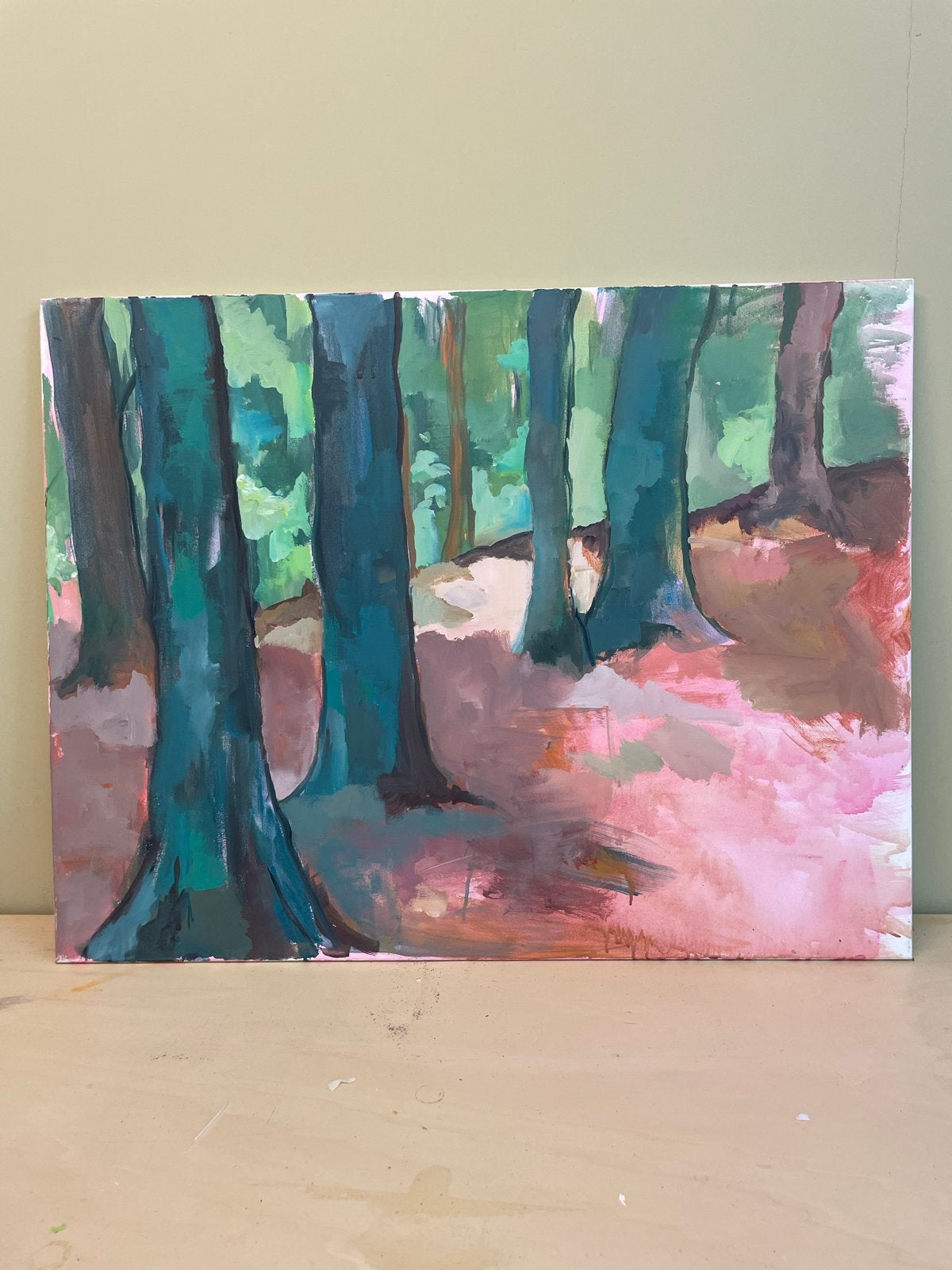 Schilderij: Bosgezicht acrylverf 70x90cm, Ophalen, Handgeschilderd, Acrylverf, Landschap