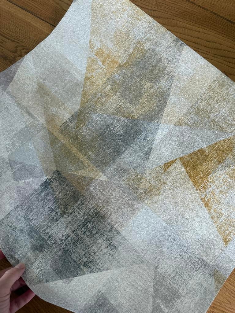 Wallpaper - Modern abstract behang - Grijs, wit, geel, Ophalen, Minder dan 10 m², Wit