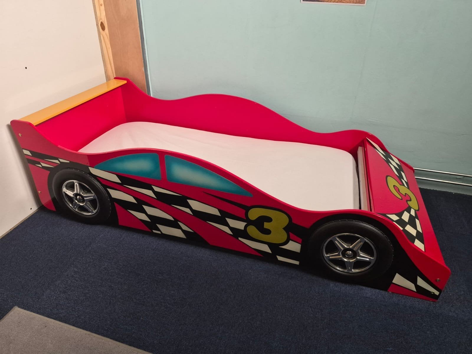 Compleet Rood Raceauto Peuterbed 140x70 met berging, Kinderen en Baby's, Kinderkamer | Bedden, Gebruikt, 70 tot 85 cm, 160 tot 180 cm